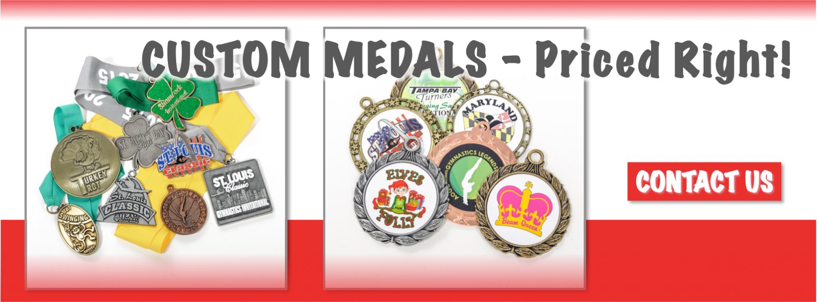 Contact us for all your custom medal needs, for gymnastics or any sport.